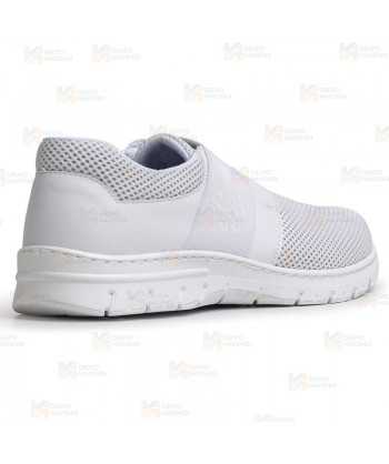 Zapato textil sanitario, transpirable y antideslizante con cierre elástico color blanco