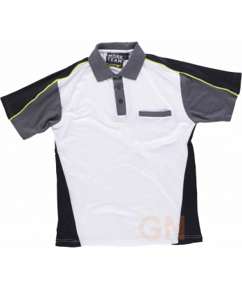 Polo tricolor con bolsillo y transpirable blanco / negro / gris
