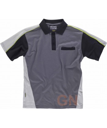 Polo tricolor con bolsillo y transpirable gris oscuro /gris claro / negro