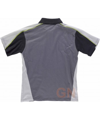 Polo tricolor con bolsillo y transpirable gris oscuro /gris claro / negro