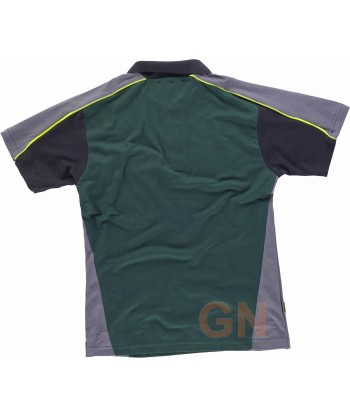 Polo tricolor con bolsillo y transpirable verde / gris / negro