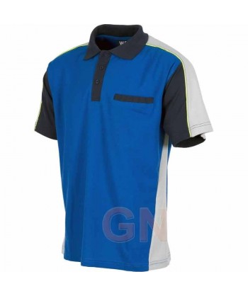 Polo tricolor con bolsillo y transpirable azulina / gris / marino