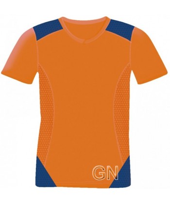 Camiseta transpirable de manga corta y cuello redondo para adulto y niño color naranja A.V./marino