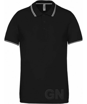 Polo negro de manga corta con el cuello y mangas combinados en gris y blanco