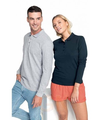 Polo de algodón de manga larga dos modelos; hombre y mujer