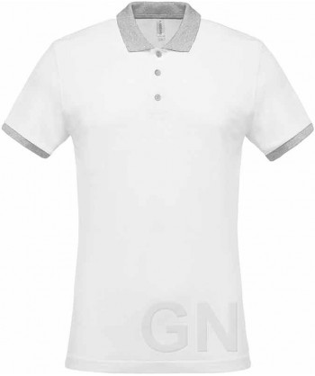 Polo de manga corta con el cuello y mangas combinados en blanco y gris