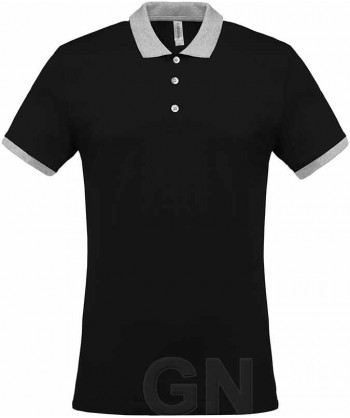 Polo de manga corta con el cuello y mangas combinados en negro y gris