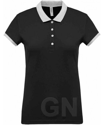 Polo de mujer, manga corta con el cuello y mangas combinados negro/gris