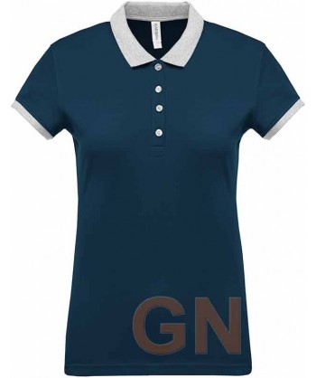 Polo de mujer, manga corta con el cuello y mangas combinados marino/gris