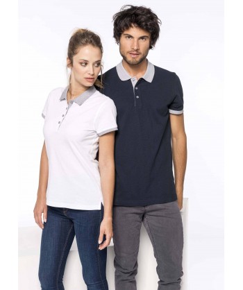 Polo de mujer, manga corta con el cuello y mangas combinados