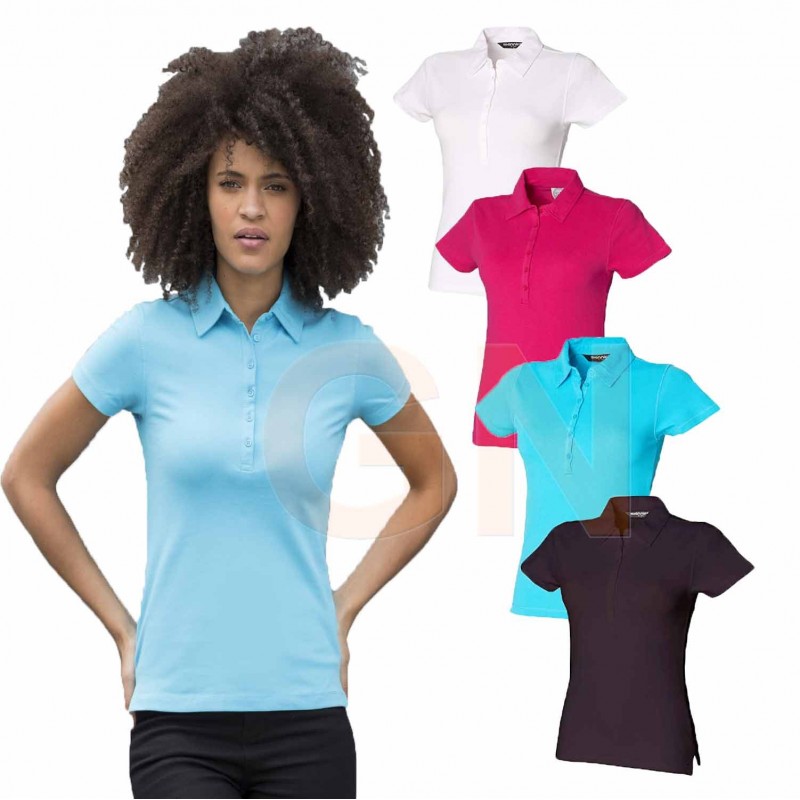 Polo de mujer de manga corta con tejido elástico