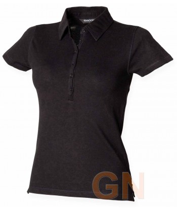 Polo de mujer de manga corta con tejido elástico color negro