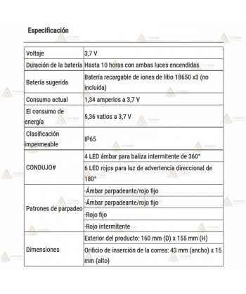 Luz destellante de led con batería para señalización transportes especiales