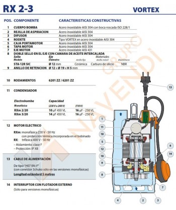 Electro bomba sumergible para aguas limpias (0,37 KW / 0,5 HP)