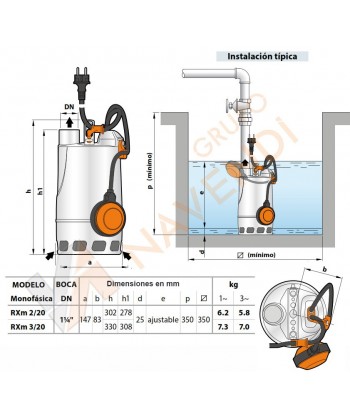 Electro bomba sumergible para aguas limpias (0,37 KW / 0,5 HP)