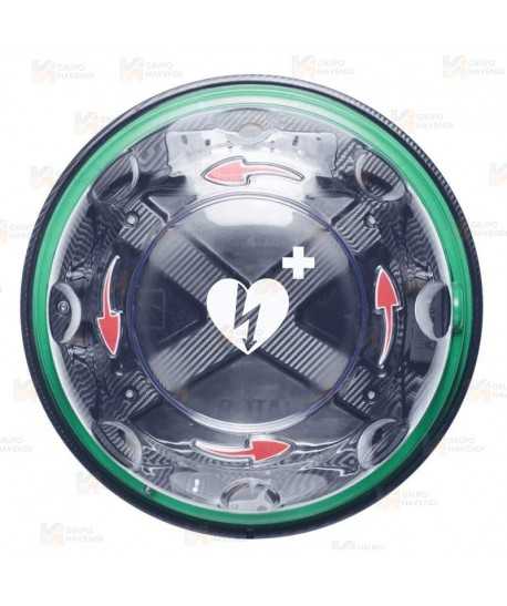 Vitrina Rotaid Solid Plus para desfibriladores con flechas rojas y alarma