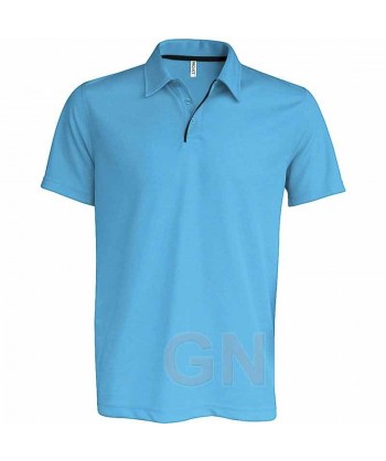Polo transpirable combinado de manga corta celeste/negro
