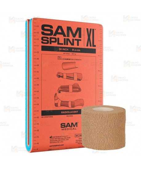 Férula inmovilización SAM Splint plana + vendaje cohesivo (14 x 91)