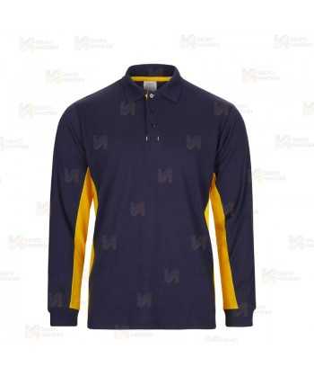 Polo bicolor de manga larga color azul marino y amarillo