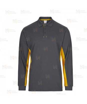 Polo bicolor de manga larga color azul gris y amarillo
