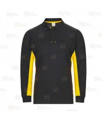 Polo bicolor de manga larga color azul negro y amarillo