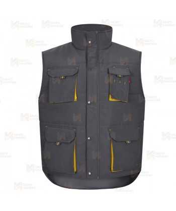Chaleco acolchado bicolor multibolsillos color gris y amarillo