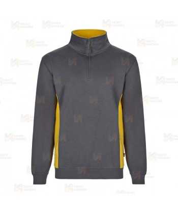 Sudadera bicolor de media cremallera y cuello alto color gris y amarillo