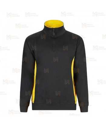 Sudadera bicolor de media cremallera y cuello alto color negro y amarillo