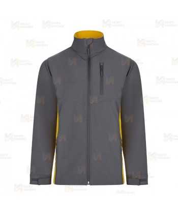 Chaqueta unisex, bicolor de softshell color gris y amarillo