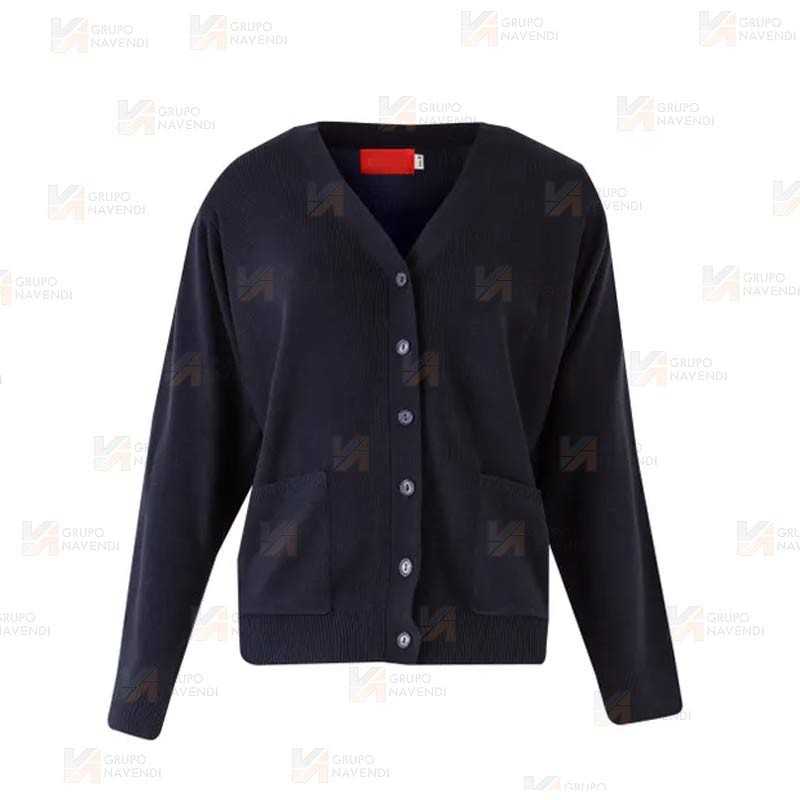 Chaqueta de punto fino con botones y bolsillos para mujer