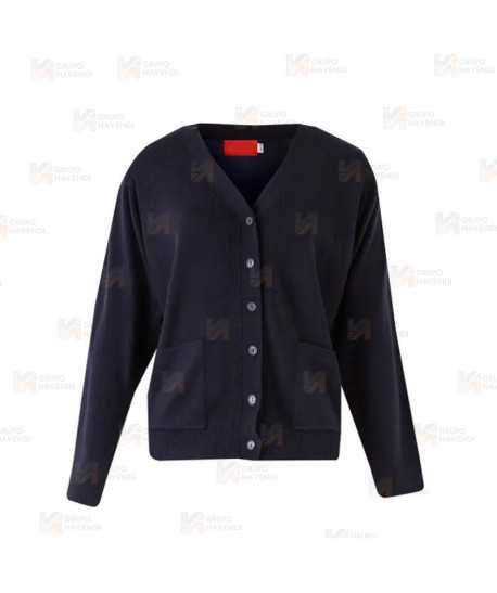Chaqueta de punto fino con botones y bolsillos para mujer