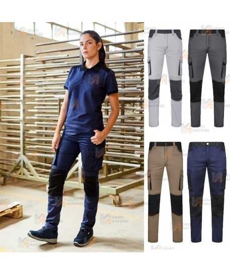 Pantalón bicolor con refuerzos, multibolsillos y tejido elástico