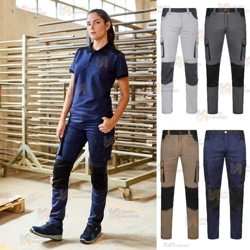 Pantalón bicolor con refuerzos, multibolsillos y tejido NO elástico