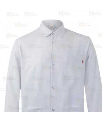 Bata unisex de microfibra con cierre de corchetes color blanco