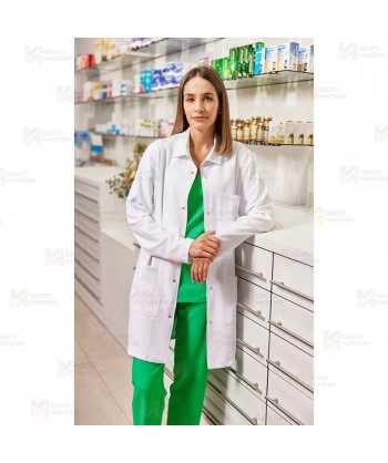 Bata unisex de microfibra con cierre de corchetes color blanco