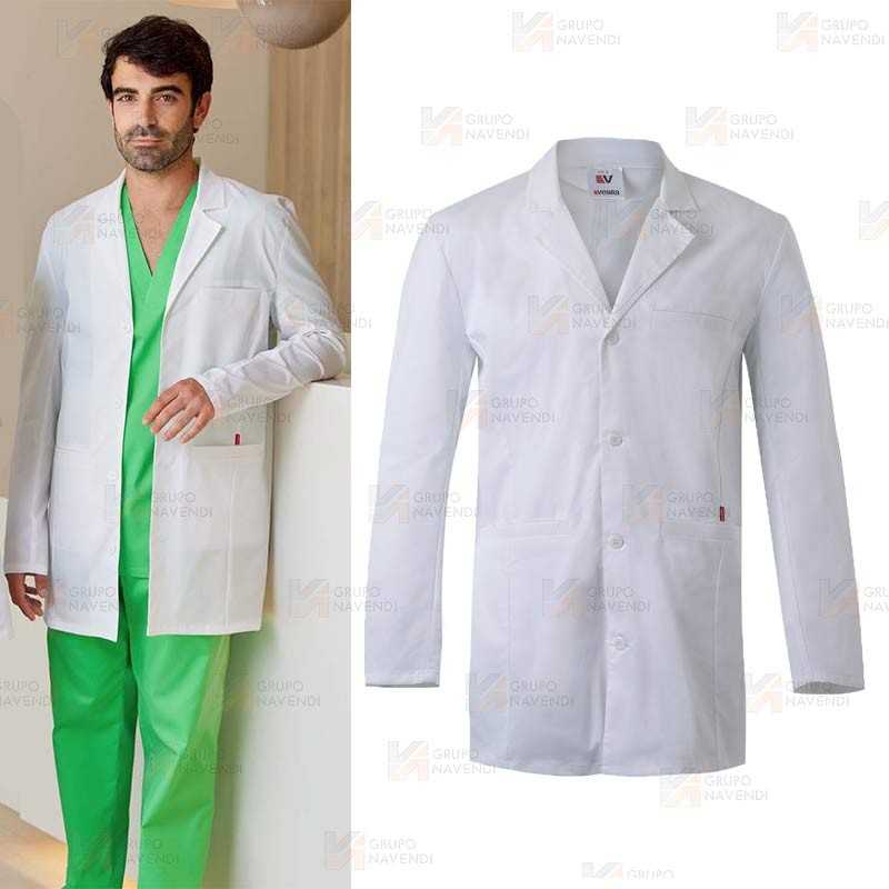 Bata corta en tejido elástico de color blanco para hombre