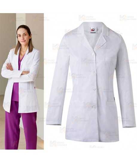 Bata corta en tejido elástico de color blanco para mujer
