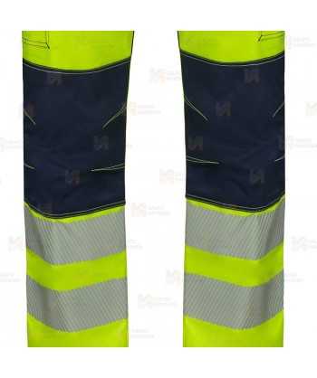 Pantalón alta visibilidad con refuerzos, multibolsillos, elástico stretch y con cintas segmentadas