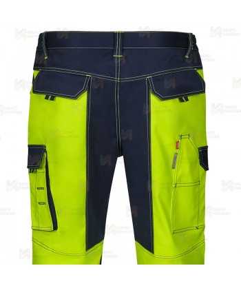 Pantalón alta visibilidad con refuerzos, multibolsillos, elástico stretch y con cintas segmentadas