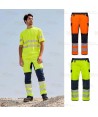 Pantalón alta visibilidad con refuerzos, multibolsillos, elástico stretch y con cintas segmentadas