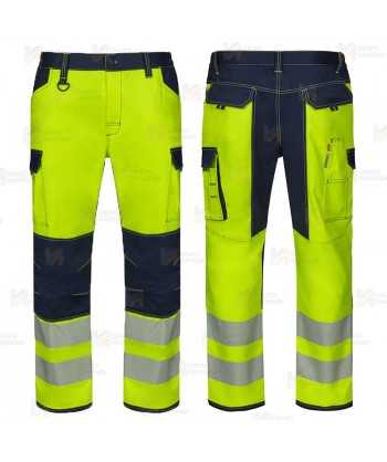 Pantalón alta visibilidad con refuerzos, multibolsillos, elástico stretch y con cintas segmentadas