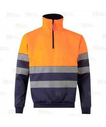Sudadera alta visibilidad bicolor de media cremallera con cintas segmentadas
