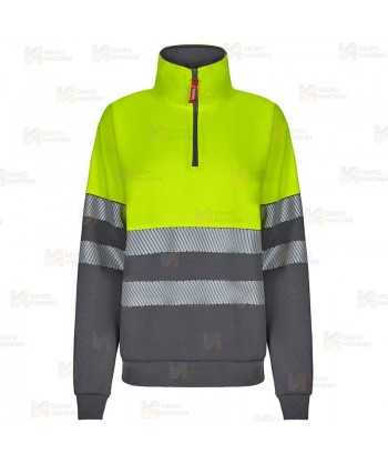 Sudadera alta visibilidad bicolor de media cremallera con cintas segmentadas