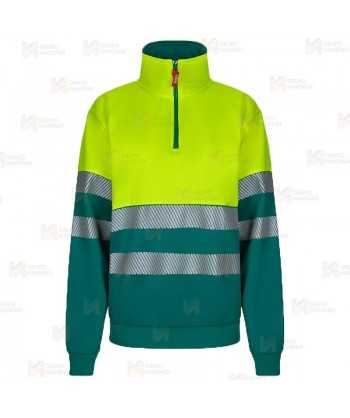 Sudadera alta visibilidad bicolor de media cremallera con cintas segmentadas