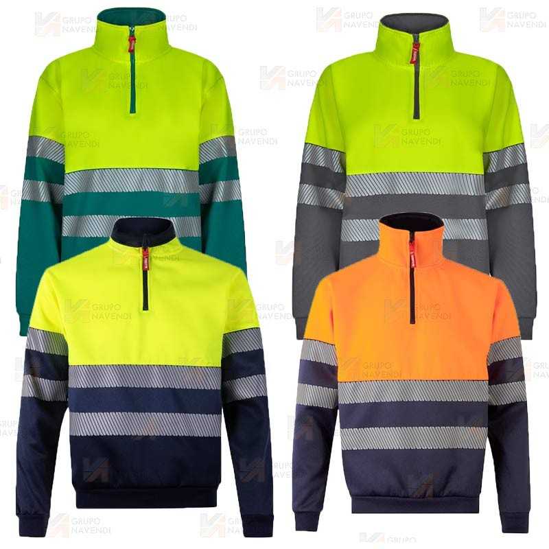Sudadera alta visibilidad bicolor de media cremallera con cintas segmentadas