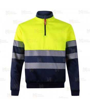 Sudadera alta visibilidad bicolor de media cremallera con cintas segmentadas
