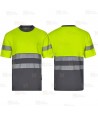 Camiseta bicolor de alta visibilidad, manga corta, con cintas segmentadas color amarillo flúor gris