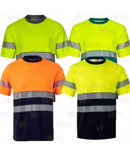 Camiseta bicolor de alta visibilidad, manga corta, con cintas segmentadas