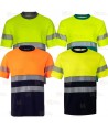 Camiseta bicolor de alta visibilidad, manga corta, con cintas segmentadas