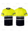 Camiseta bicolor de alta visibilidad, manga corta, con cintas segmentadas color amarillo flúor/marino